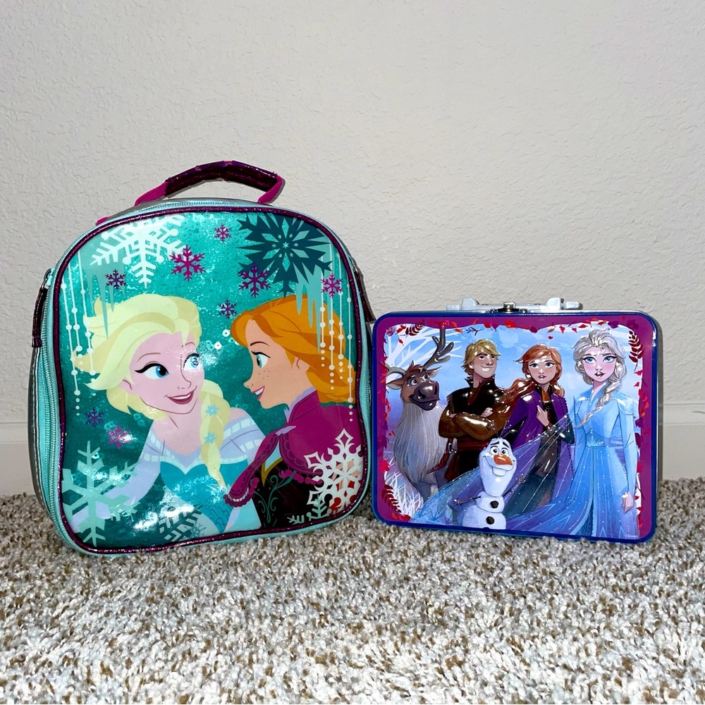 DISNEY FROZEN Kids Hand Lunch Bag & Tin Box With Puzzle